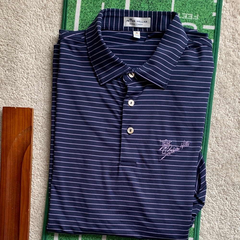 Peter Millar Men's Polo in Navy and White Stripes